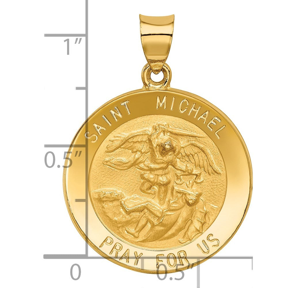 14k Yellow Gold Saint Michael Medal Hollow Pendant
