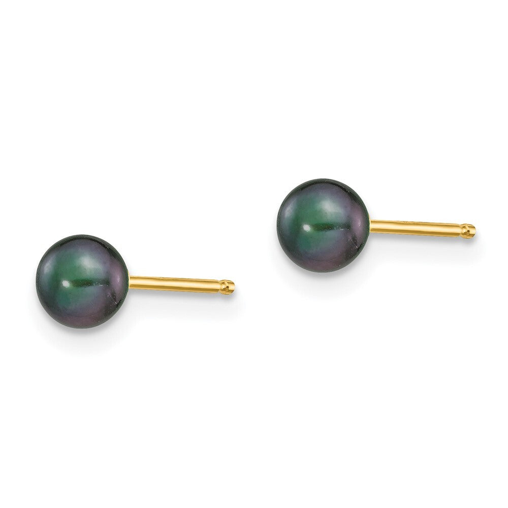 14k Yellow Gold 4-5mm Black Round Freshwater Cultured Pearl Stud Earrings