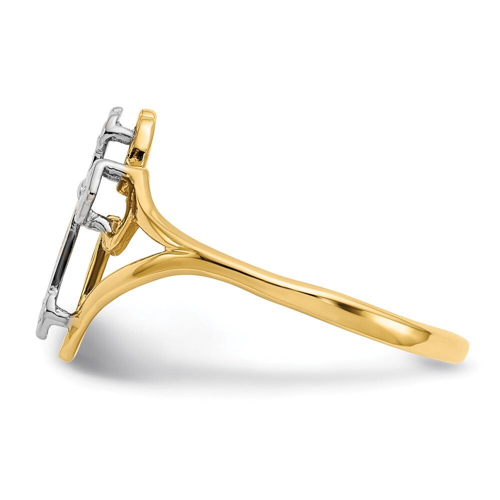 14K Yellow Gold w/Rhodium Cross Ring
