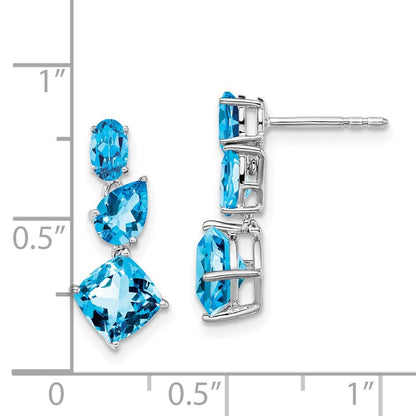 14k White Gold Blue Topaz Dangle Earrings Gift for Women