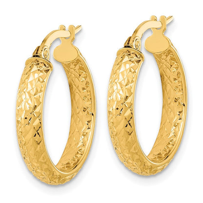 14k Yellow Gold Polished and Diamond-cut Inside and Out Fancy Hoop Earrings