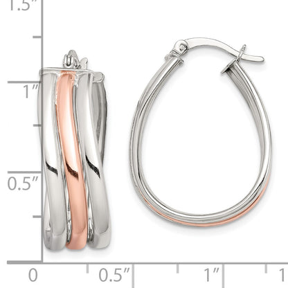 Sterling Silver Rose-tone Polished Wavy Hoop Earrings