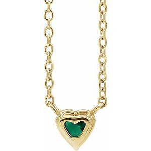 14k Yellow Gold Lab-Grown Emerald Heart 16-Pendant Necklace 18"