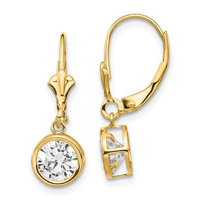14k Yellow Gold 6mm Cubic Zirconia Leverback Drop & Dangle Earrings