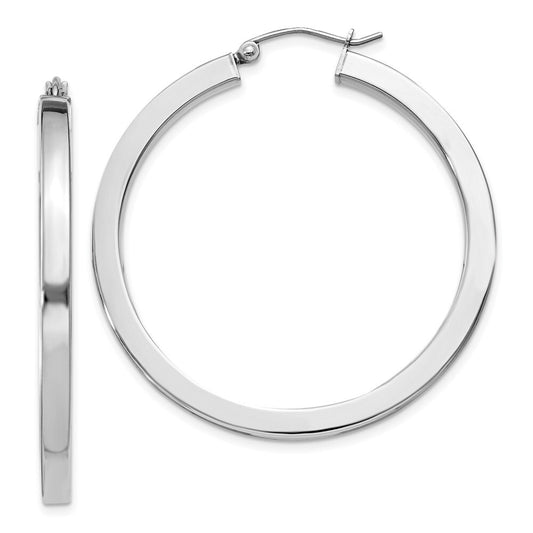 Sterling Silver Rhodium-plated 3x40mm Square Tube Hoop Earrings