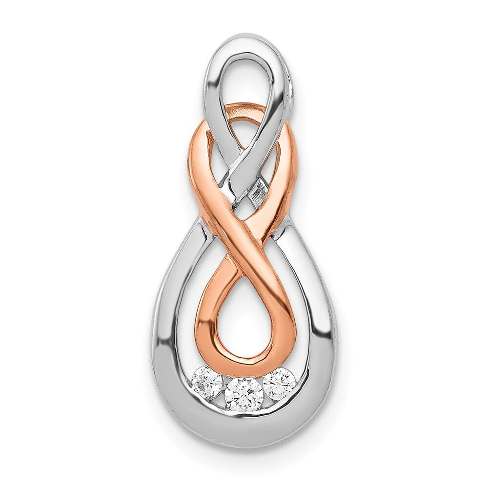 14k Two-tone Gold White and Diamond Double Infinity Chain Slide Pendant