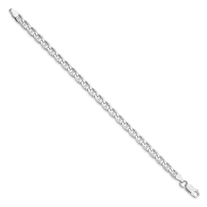 Sterling Silver Rhodium-plated 5.7mm Diamond-Cut Flat Anchor Curb Chain Bracelet