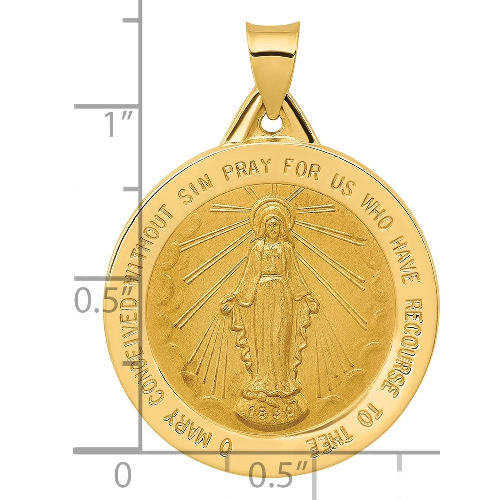 14k Yellow Gold Polished and Satin Miraculous Medal Hollow Pendant