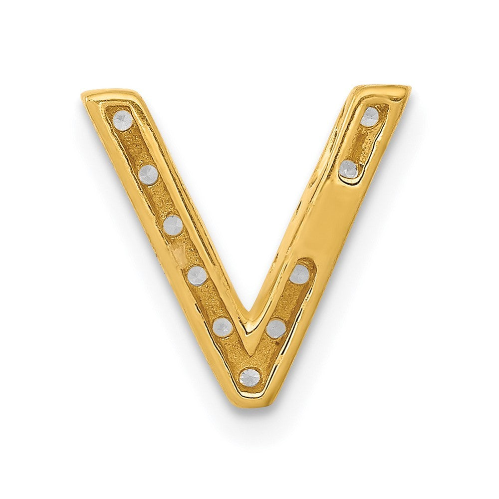 14k Yellow Gold Diamond Letter V Initial Charm Pendant