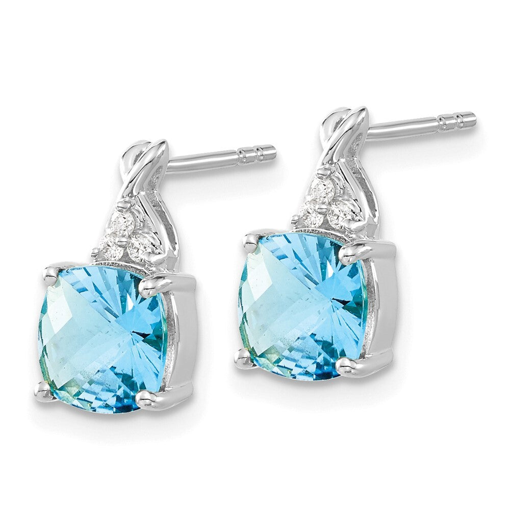 14K White Gold Checkerboard Blue Topaz and Diamond Drop & Dangle Earrings