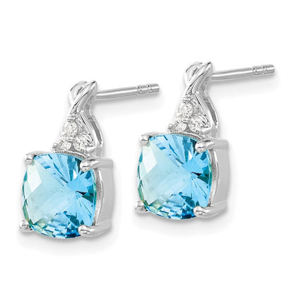 14K White Gold Checkerboard Blue Topaz and Diamond Drop & Dangle Earrings