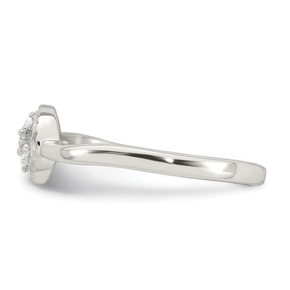 Sterling Silver Polished and Grooved CZ Flower Ring Size 7