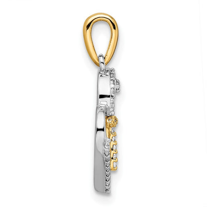 14k Two-tone Gold Heart with Cross Diamond Pendant for Women