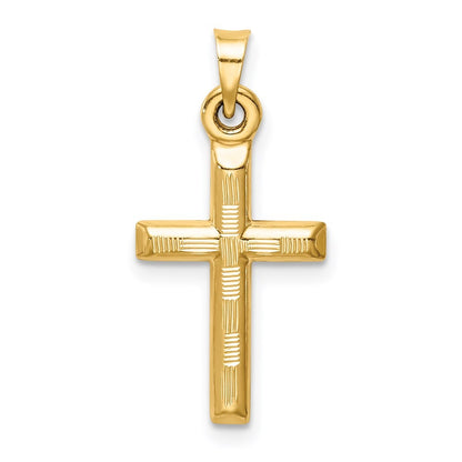 14k Yellow Gold Hollow Diamond-cut Cross Pendant