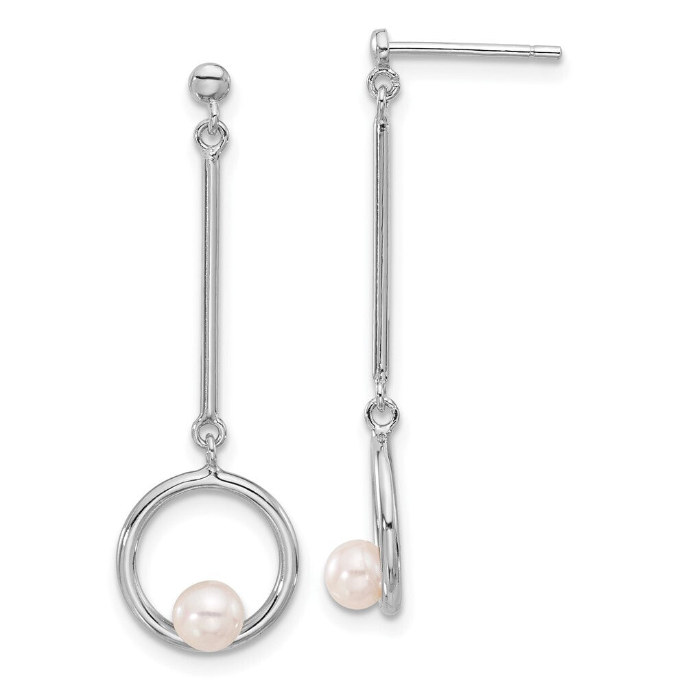 Sterling Silver 4-4.5mm White Semi-Round Cultured Pearl Post Dangle Earrings