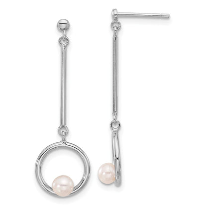 Sterling Silver 4-4.5mm White Semi-Round Cultured Pearl Post Dangle Earrings