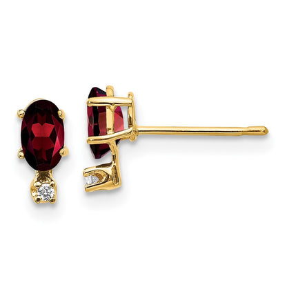 14k Yellow Gold Diamond & Garnet Birthstone Stud Earrings Gift for Women