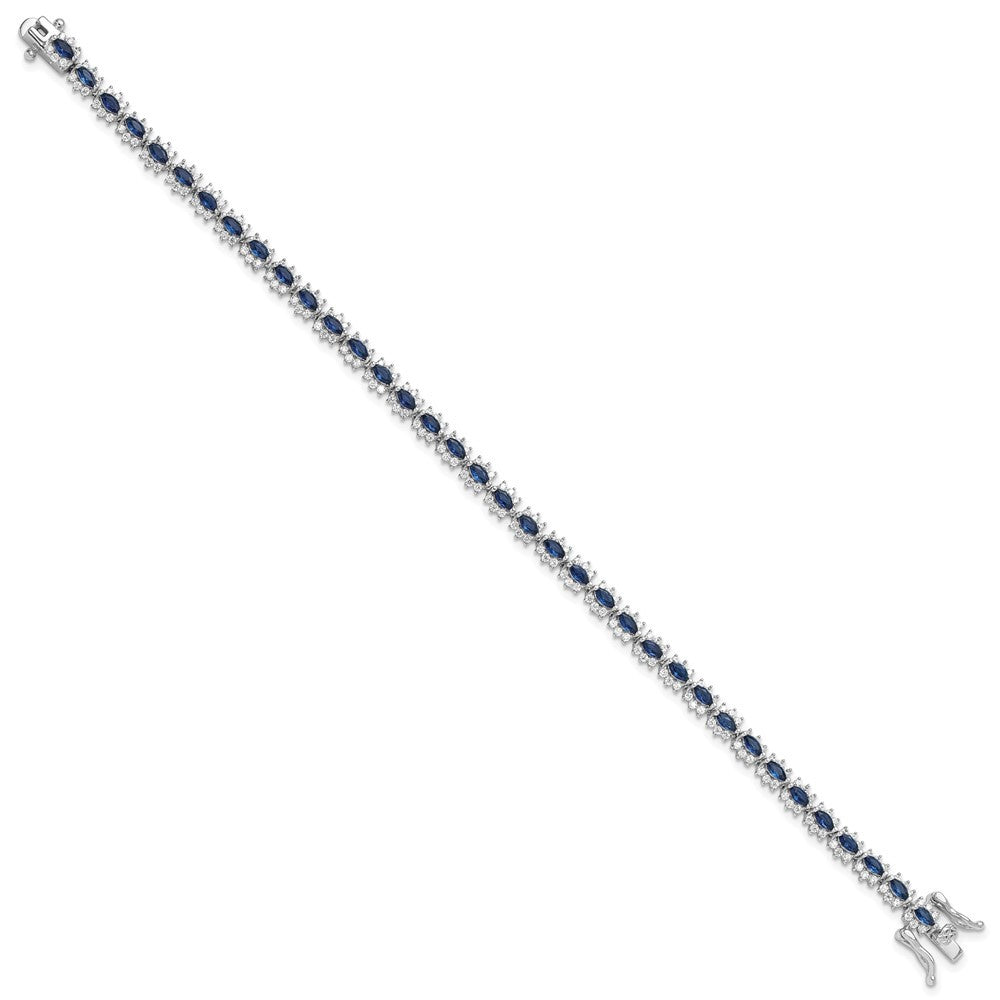 Sterling Silver Rhodium-plated with Blue and White CZ 7.5in Bracelet