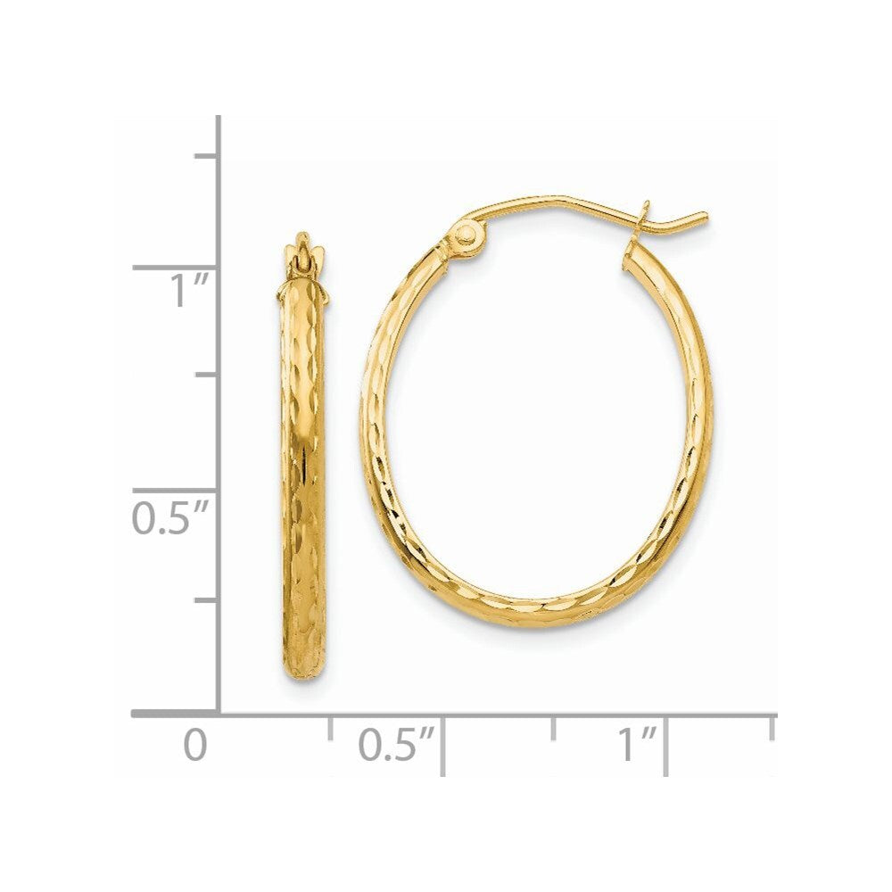 14k Yellow Gold Lightweight Diamond-cut Oval Hoop Earrings Gift for Women