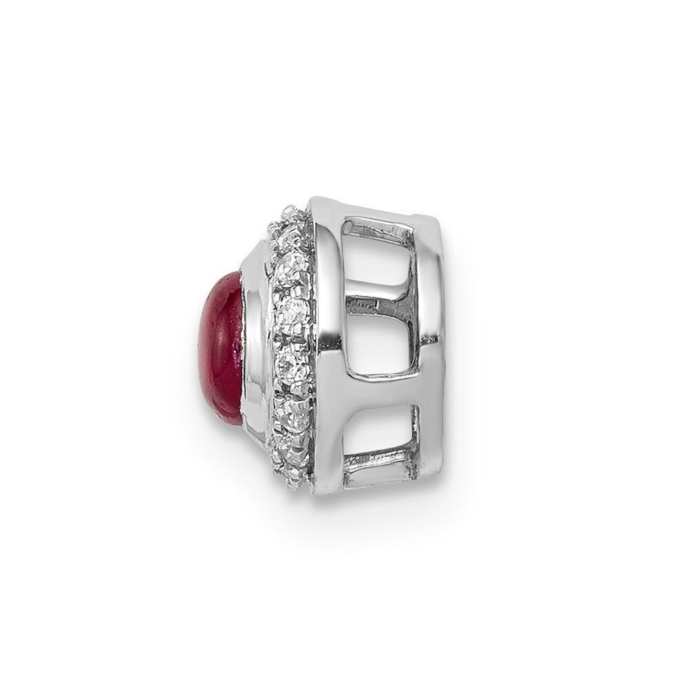 14k White Gold Diamond and Cabochon .38 Ruby Halo Chain Slide Pendant for Women