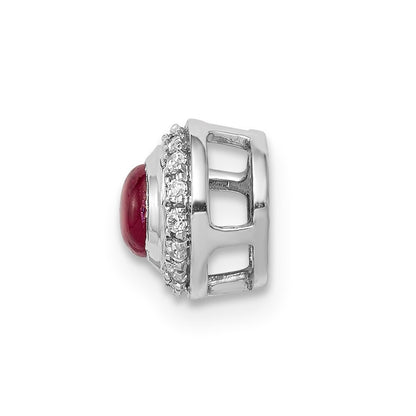 14k White Gold Diamond and Cabochon .38 Ruby Halo Chain Slide Pendant for Women