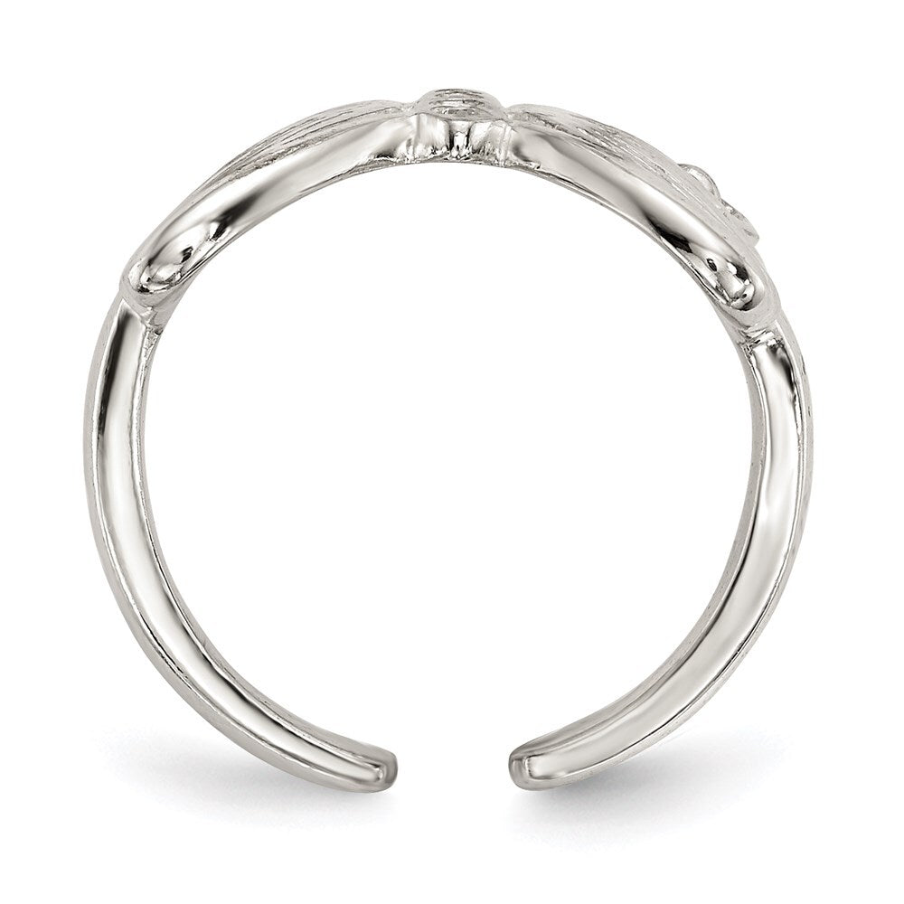Sterling Silver Polished Cubic Zirconia Butterfly Double Finger Ring Size 7