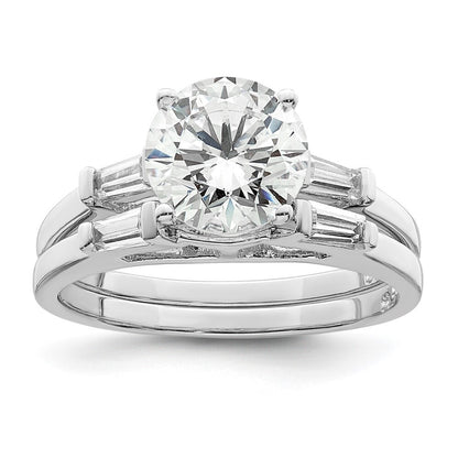 Sterling Silver Rhodium-plated CZ Two Piece Wedding Set Rings Size 6