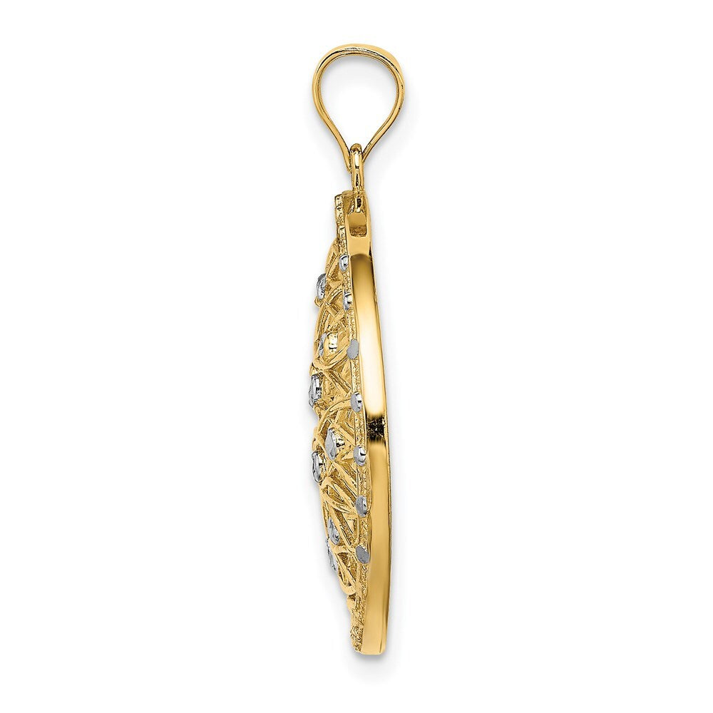 14k Yellow Gold Rhodium Diamond-Cut Oval Cut-Out Charm Pendant for Women