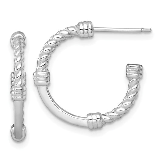 Sterling Silver Rhodium-plated Polished and Twisted 21.0mm C-Hoop Earrings