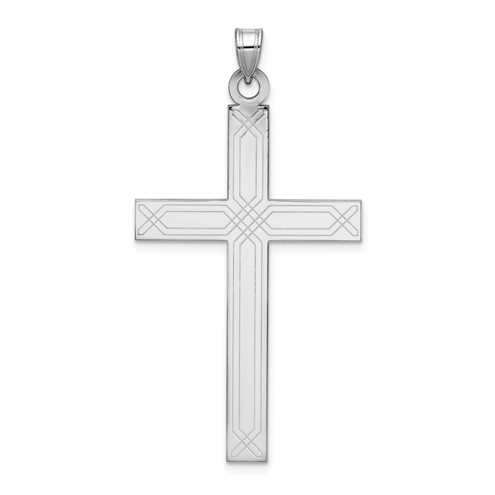 14k White Gold Solid Laser Etched Cross Pendant for Women