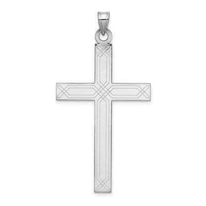 14k White Gold Solid Laser Etched Cross Pendant for Women