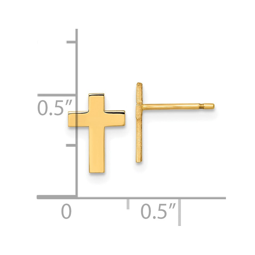 14k Yellow Gold Polished Cross Stud Earrings Gift for Women