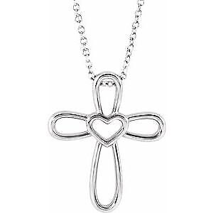 Sterling Silver Cross with Heart 16-18" Necklace Gift for Women