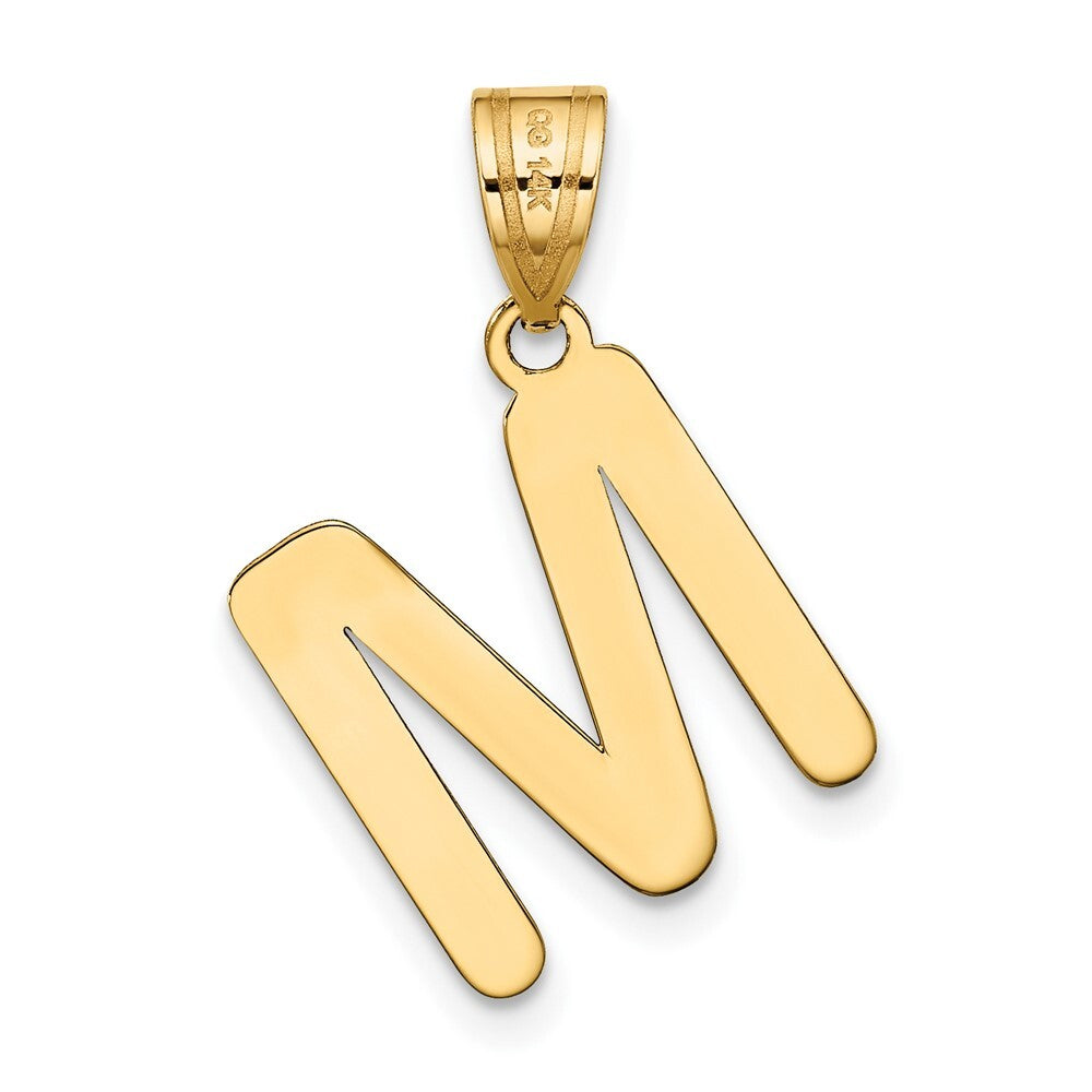 14k Yellow Gold Polished Bubble Letter M Initial Pendant for Women