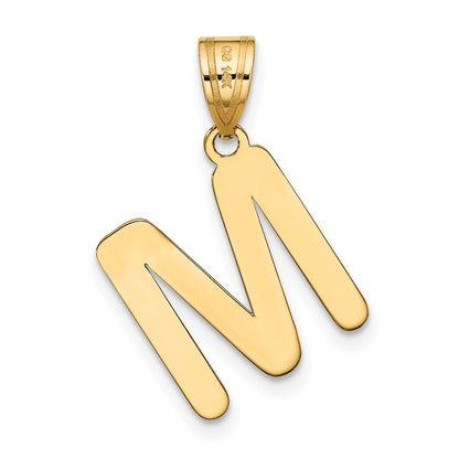 14k Yellow Gold Polished Bubble Letter M Initial Pendant for Women