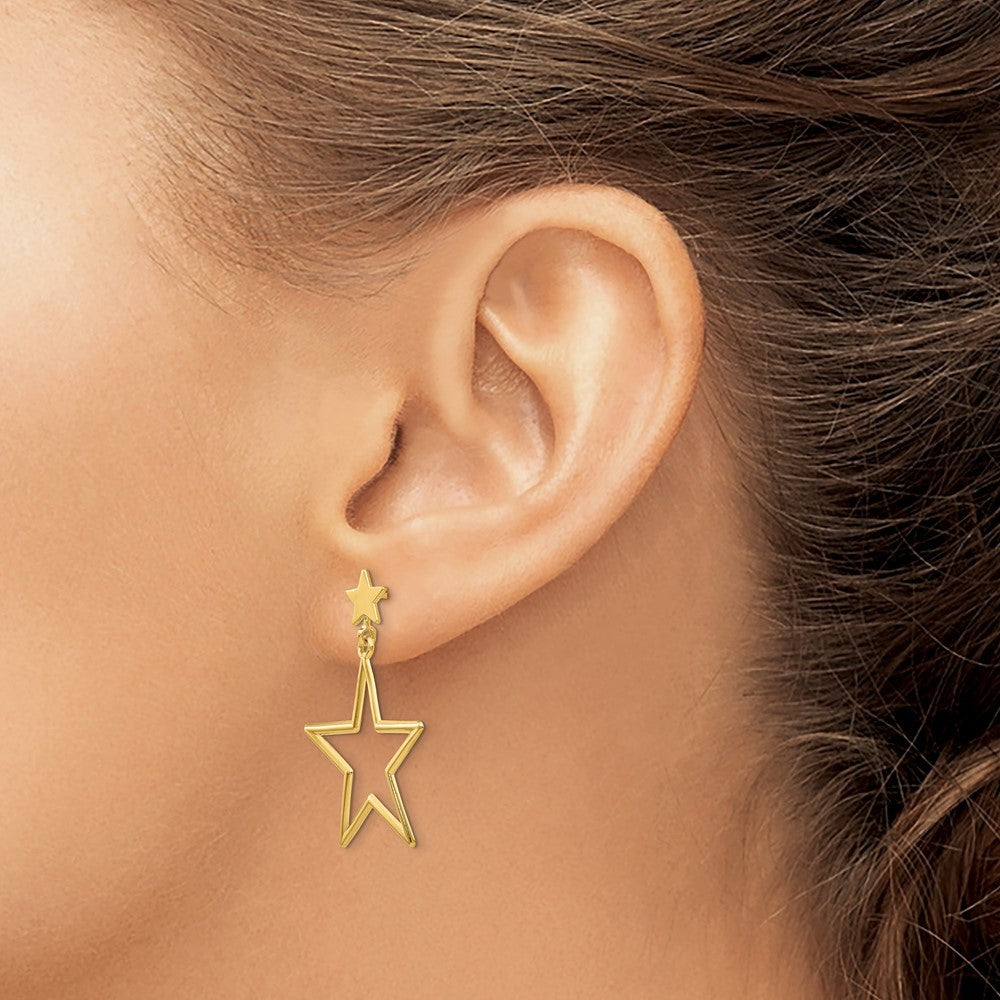14k Yellow Gold Star Dangle Earrings