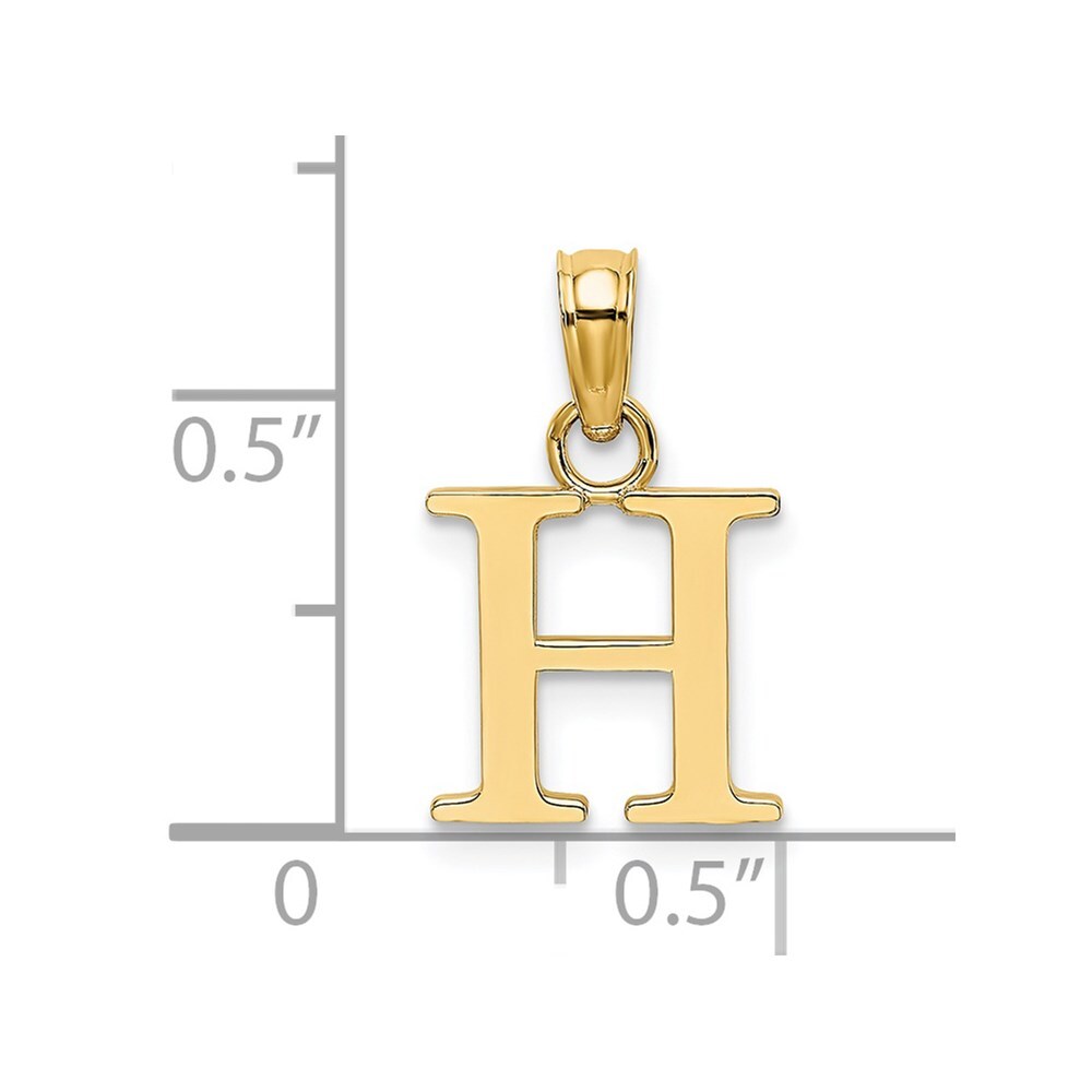 14k Yellow Gold Polished Block Letter H Initial Pendant for Women