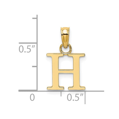 14k Yellow Gold Polished Block Letter H Initial Pendant for Women
