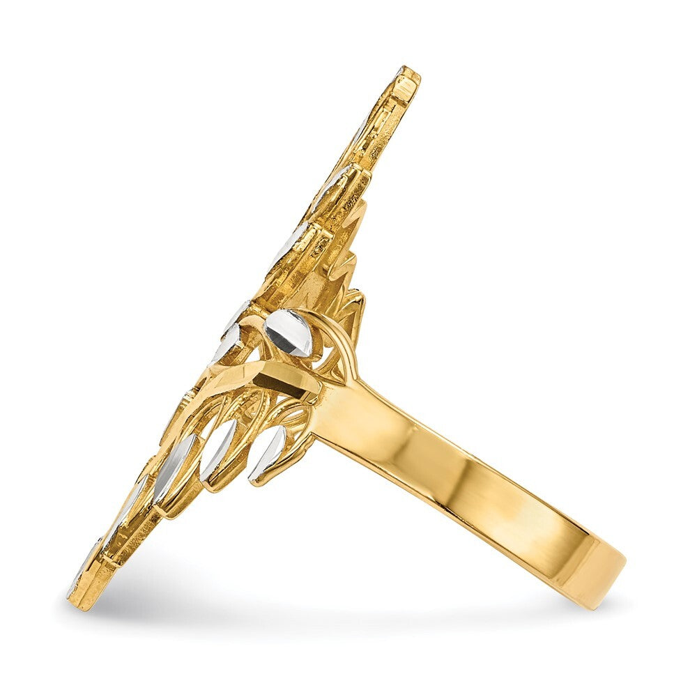 14K Yellow Gold w/ White Rhodium Diamond-cut Leaves Ring Size 7