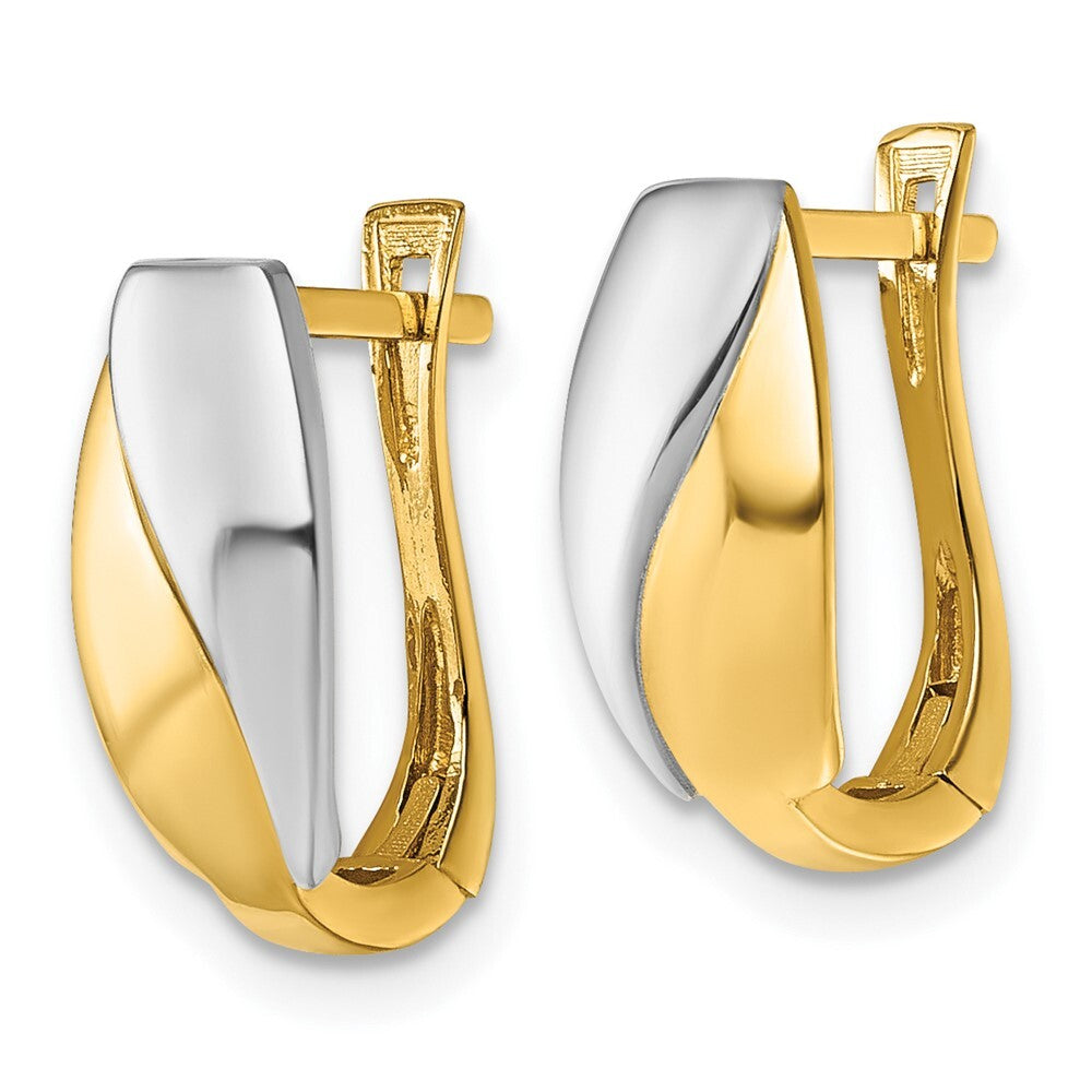 14k Yellow Gold with White Rhodium Polished Hinged Hoop Earrings Gift for Women