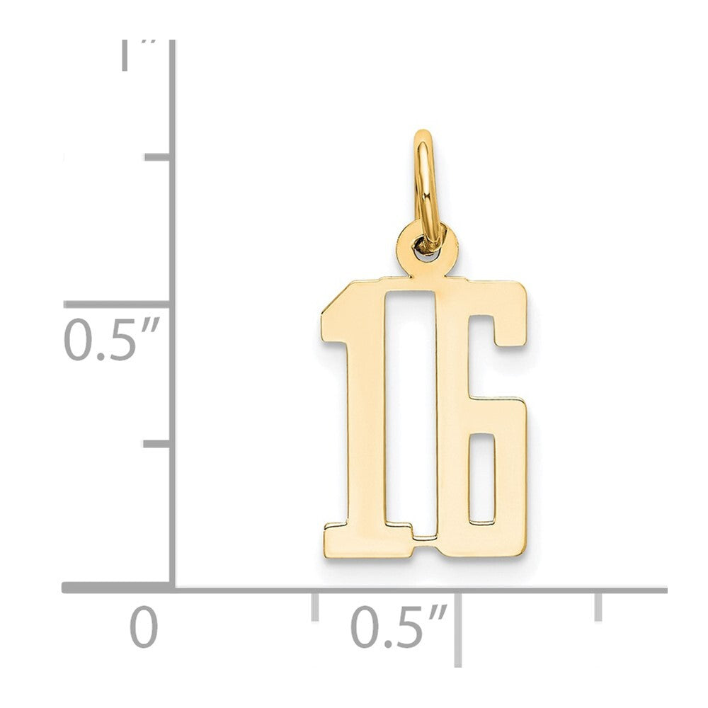 14k Yellow Gold Small Elongated Number 16 Charm Pendant for Women