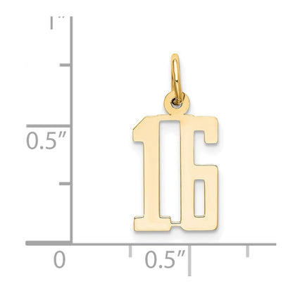 14k Yellow Gold Small Elongated Number 16 Charm Pendant for Women