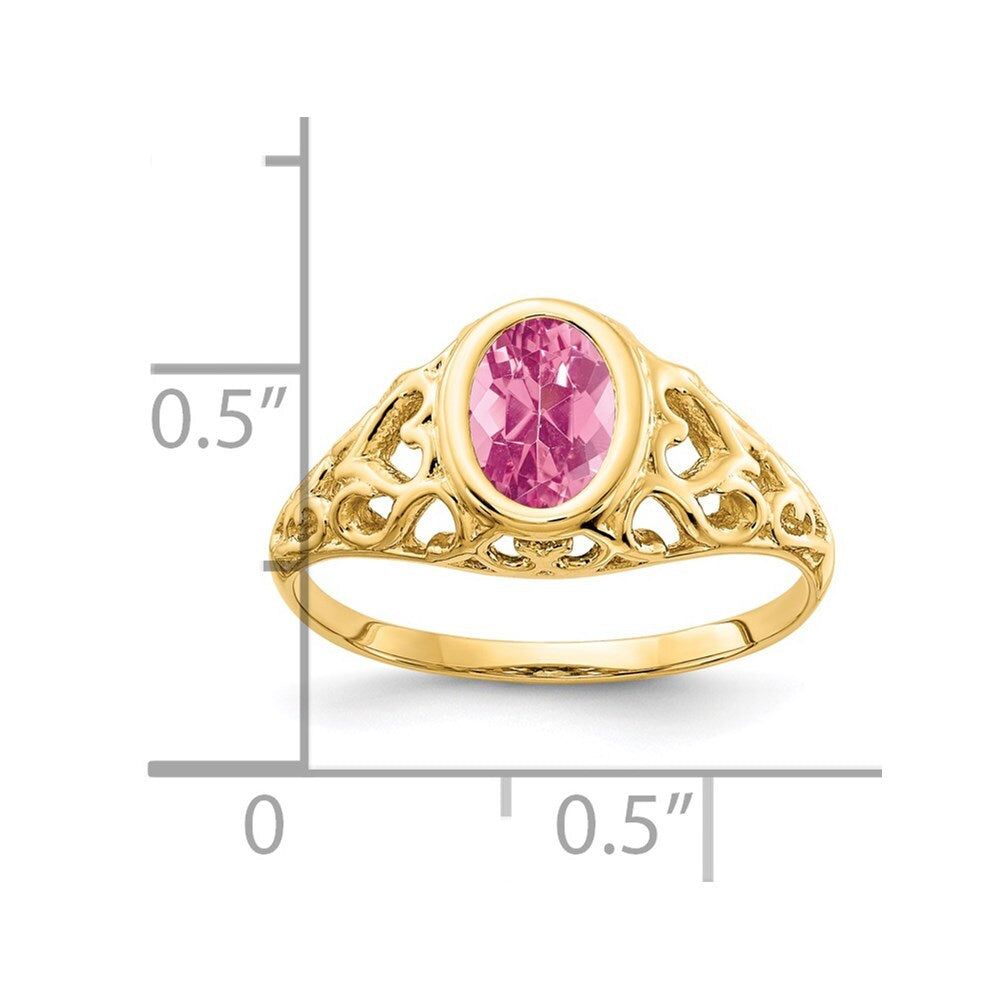 14K Yellow Gold 7x5mm Oval Pink Tourmaline Ring