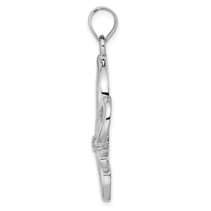 Sterling Silver Rhodium-platedCubic Zirconia Fleur de Lis Pendant
