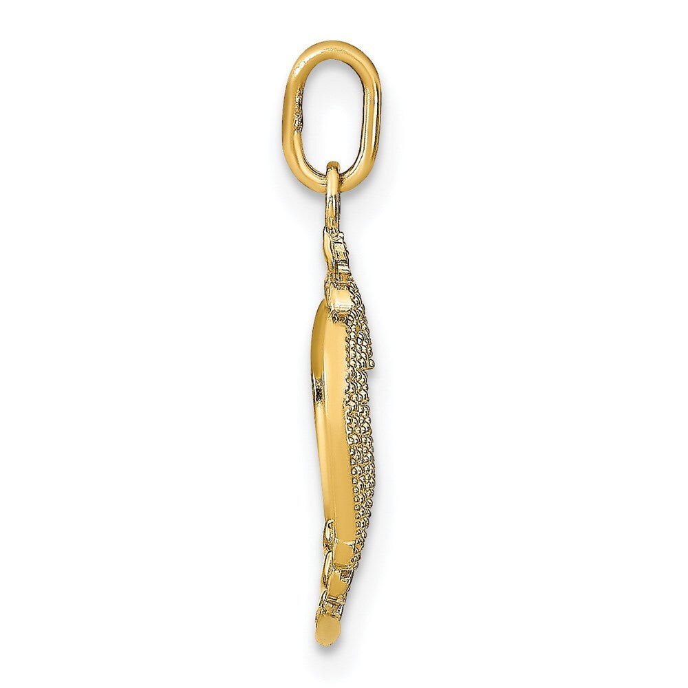 14k Yellow Gold Rhodium Diamond-cut Textured Heart Charm Pendant for Women