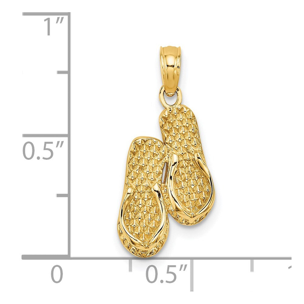 14k Yellow Gold 3D CAPE COD Double Flip-Flop Charm Pendant for Women