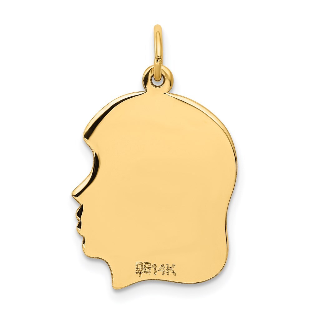 14k Yellow Gold Plain Medium .027 Gauge Facing Right Girl Head Charm Pendant