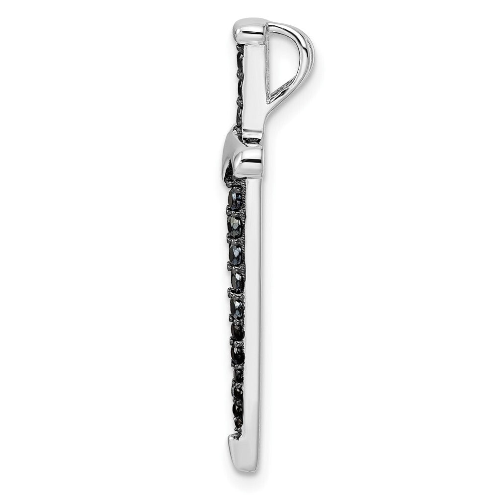 Sterling Silver Black/White Rhodium-plated Black Cubic Zirconia Sword Pendant