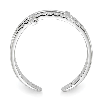 Sterling Silver E-coated CZ Cross Open Back Ring Size 6