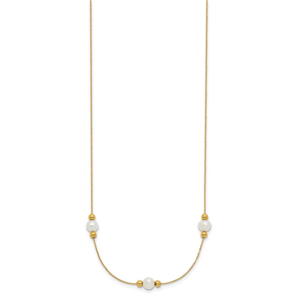 14k Yellow Gold Polished FWC Pearl and Bead 3 Station 16in w/2 in ext. Necklace